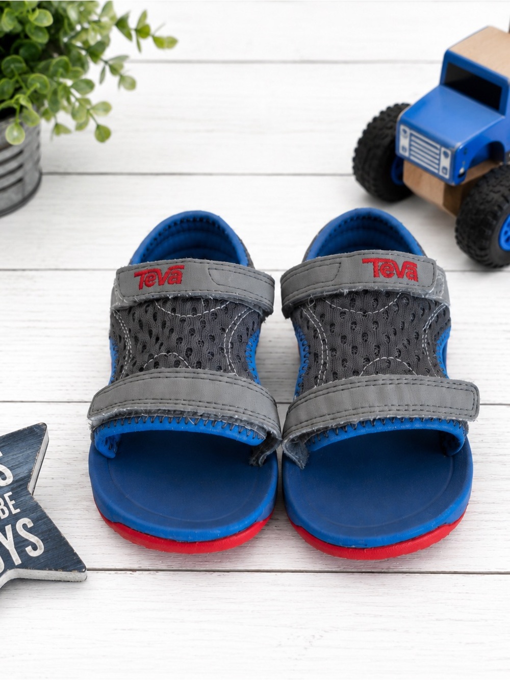 Teva Toddler Outdoor Sport Sandals Gray Blue Adjustable Hook & Loop Size 7